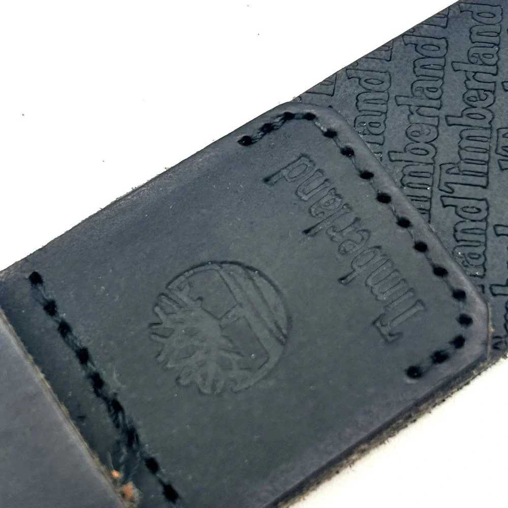 Timberland Men's Black Genuine Leather All-Over Logo Embossed Belt Size 40